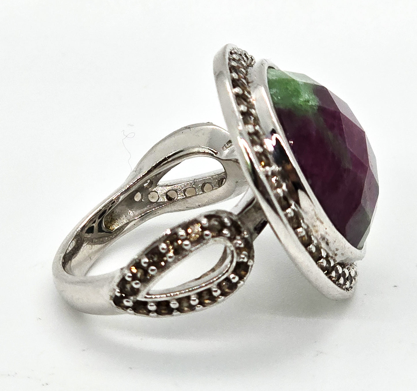 Ruby Zoisite 7.50 Ct and Smokey Quartz Sterling silver ring size 6