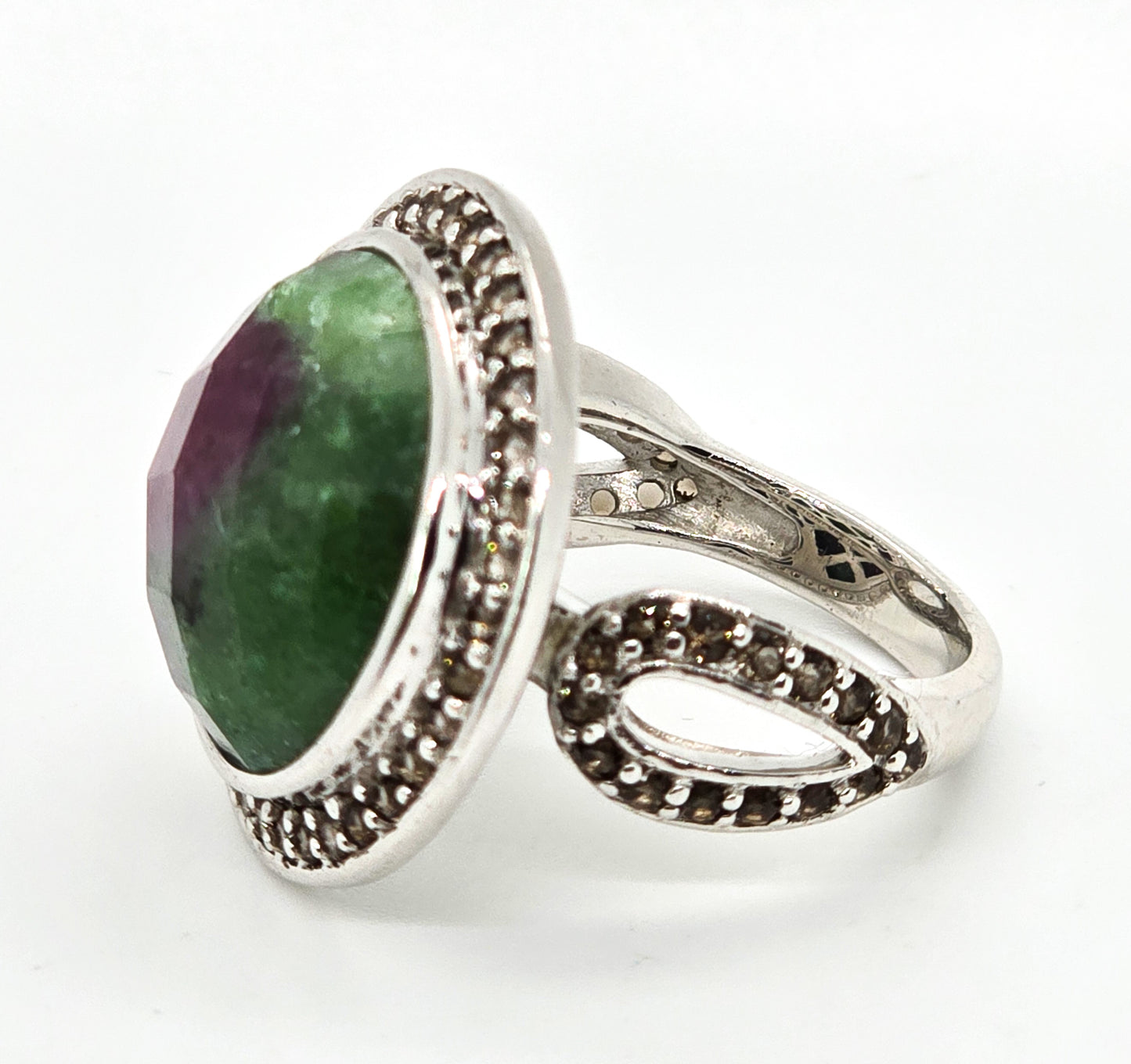 Ruby Zoisite 7.50 Ct and Smokey Quartz Sterling silver ring size 6