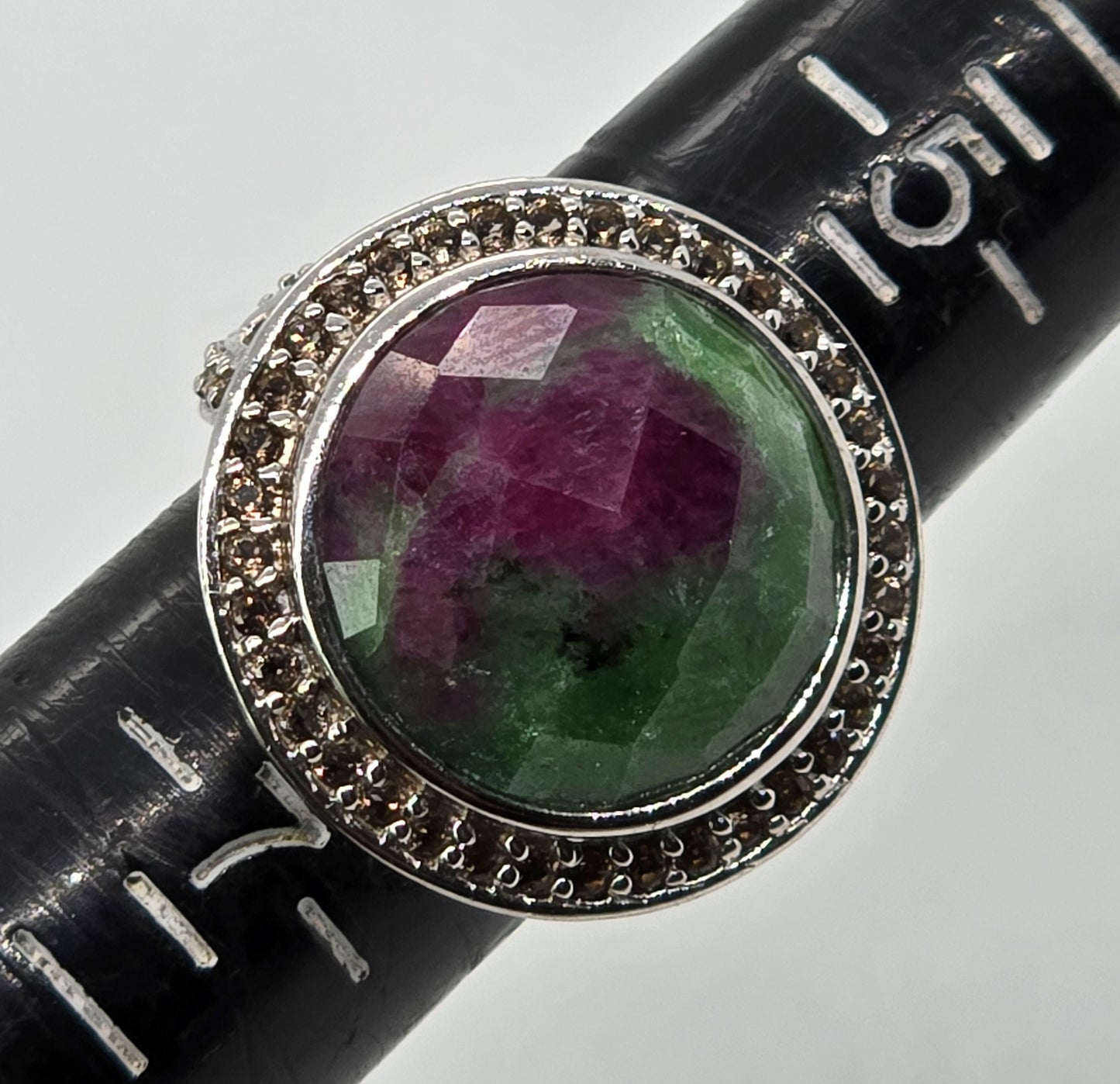 Ruby Zoisite 7.50 Ct and Smokey Quartz Sterling silver ring size 6