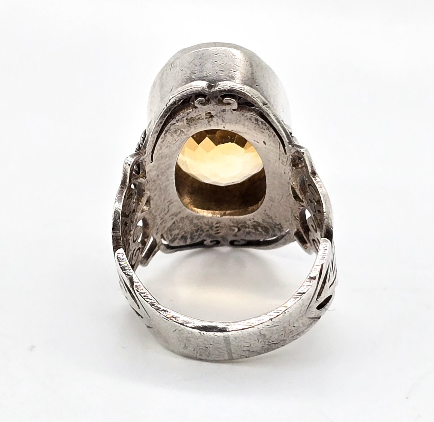 Large Faceted Citrine 15ct Bali Filigree open work sterling silver ring size 7 and 1/2