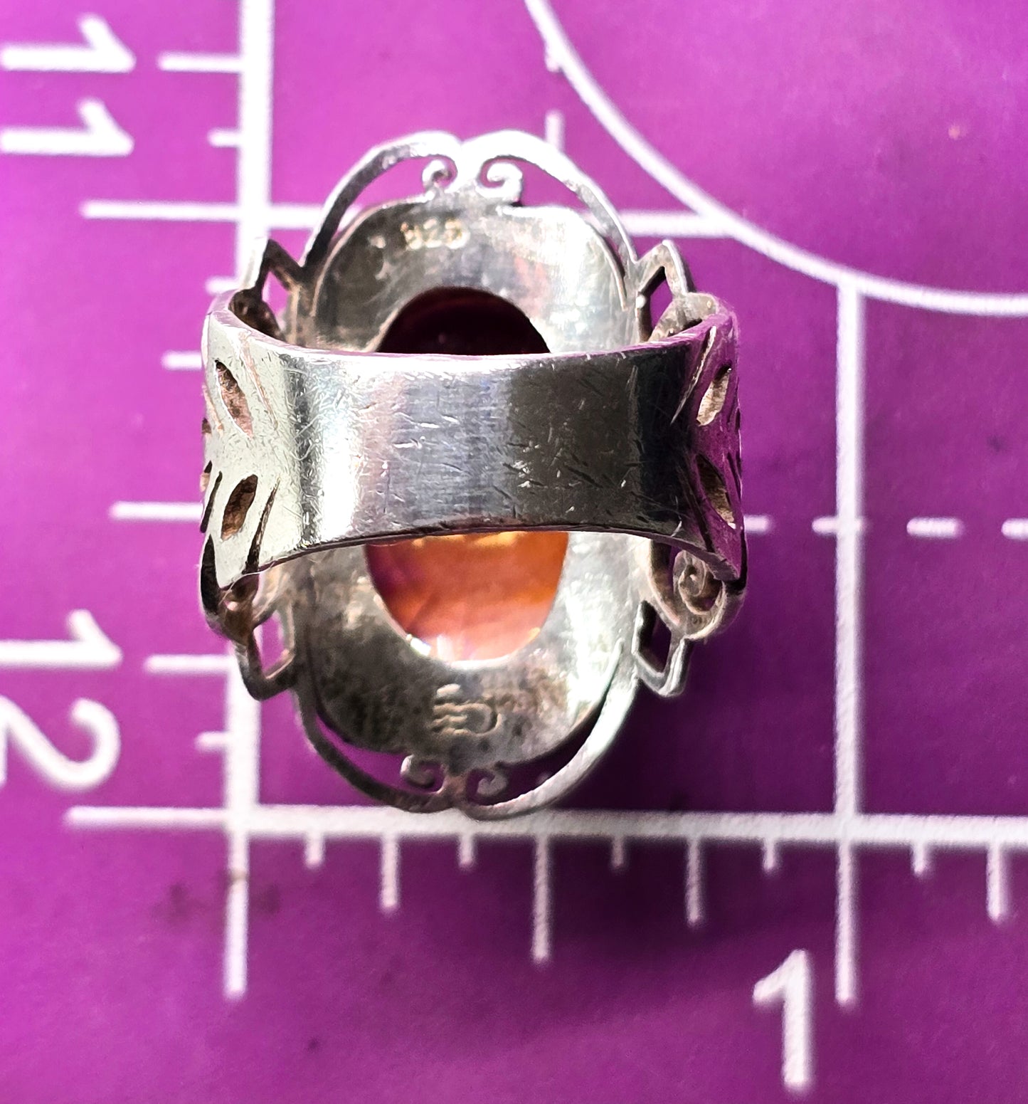 Large Faceted Citrine 15ct Bali Filigree open work sterling silver ring size 7 and 1/2