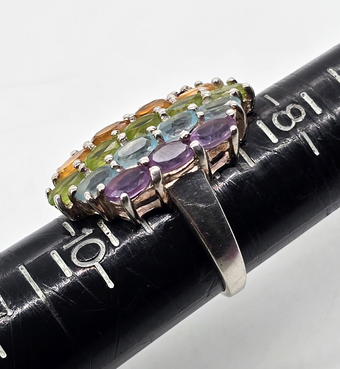 Rainbow gemstone garnet, citrine, peridot, topaz, amethyst large sterling silver ring size 9