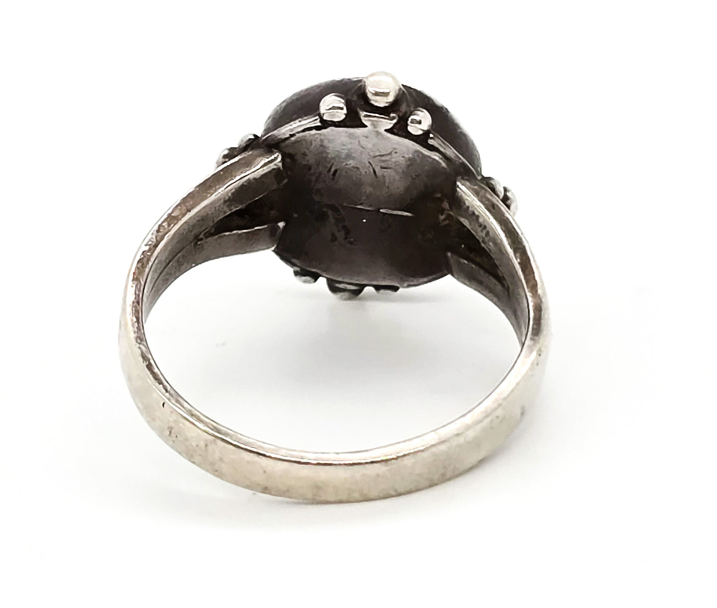 Mother of Pearl Flower Tribal Bali Balinese sterling silver medallion ring size 7.5