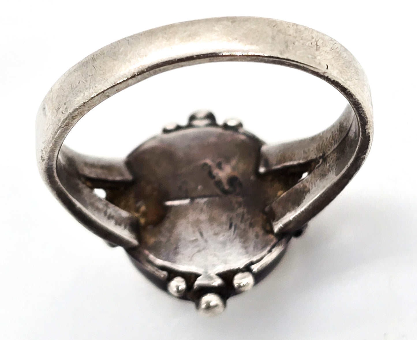 Mother of Pearl Flower Tribal Bali Balinese sterling silver medallion ring size 7.5