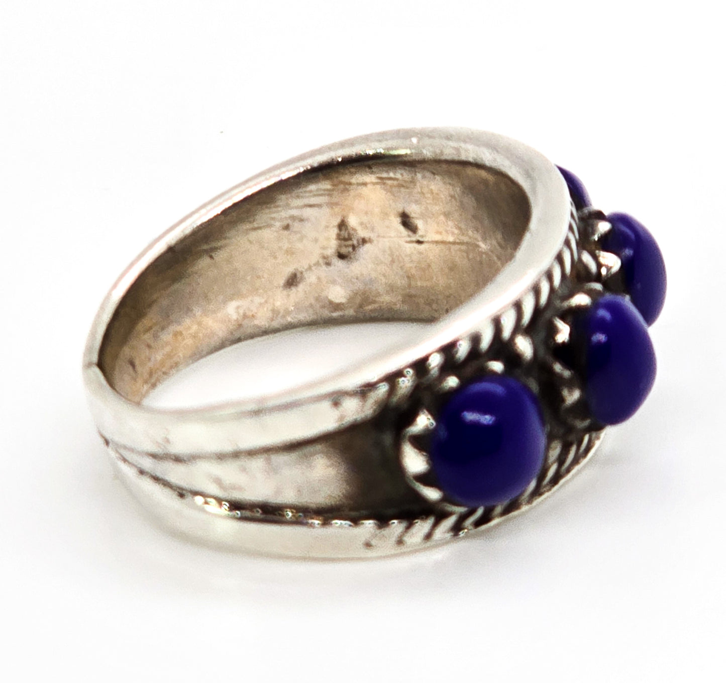 Lapis Lazuli blue gemstone vintage sterling silver ring band size 7 and 1/2