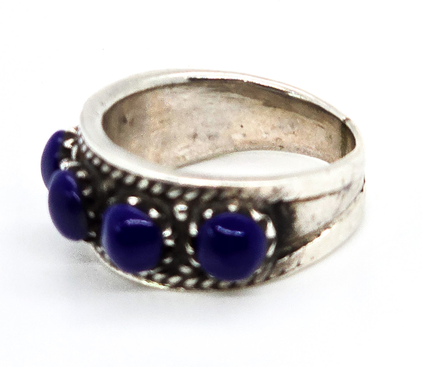 Lapis Lazuli blue gemstone vintage sterling silver ring band size 7 and 1/2