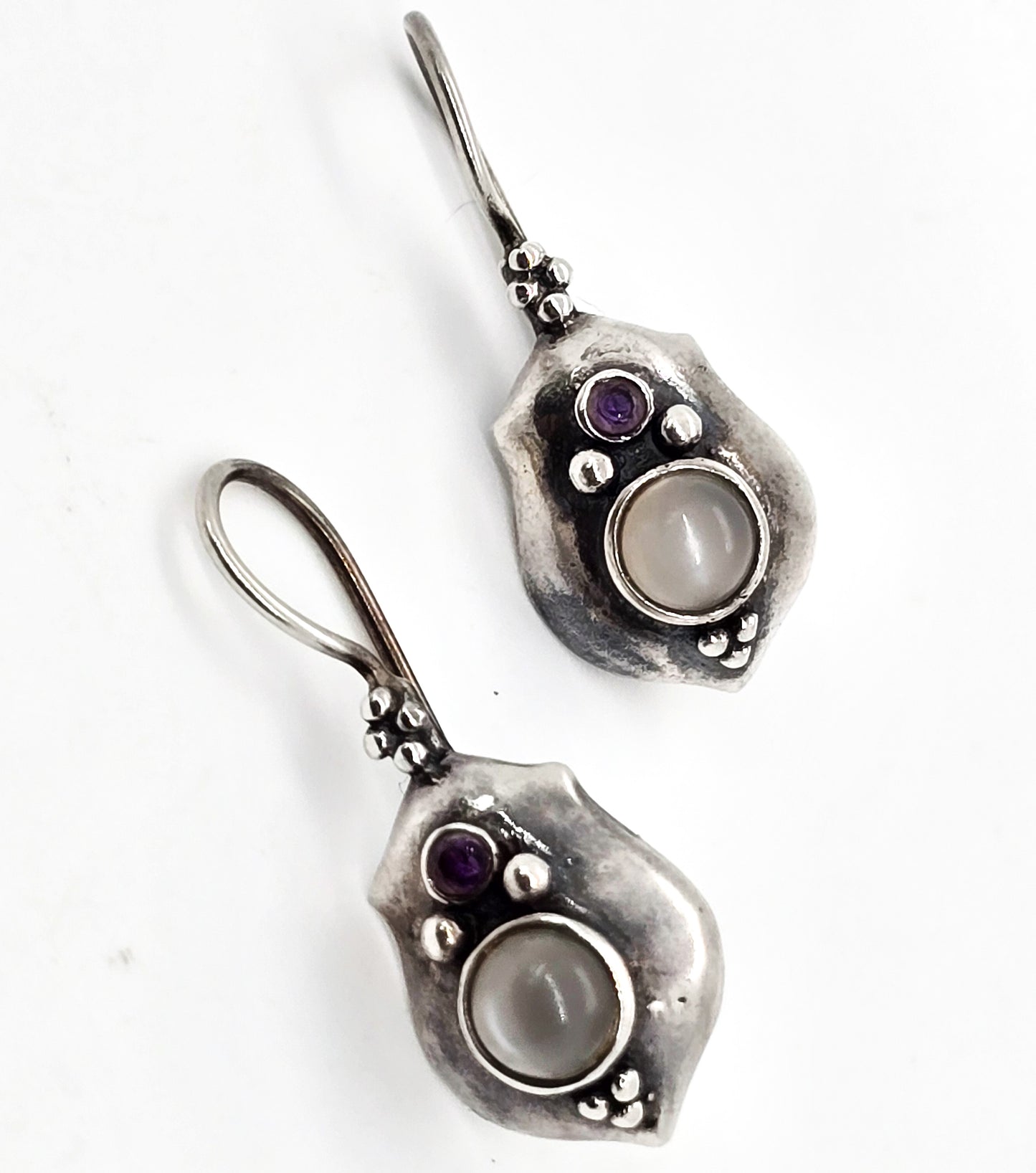Boma Amethyst and Silver Cat's Eye Bali Tribal vintage sterling silver earrings