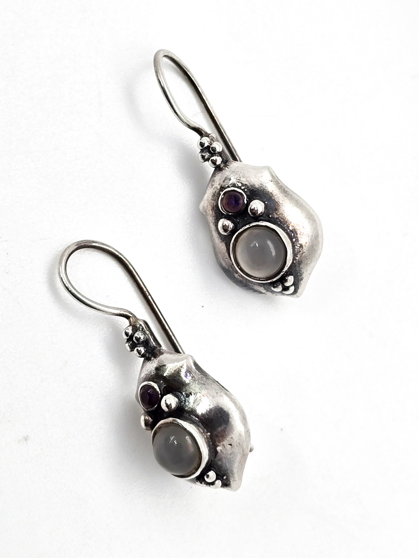Boma Amethyst and Silver Cat's Eye Bali Tribal vintage sterling silver earrings