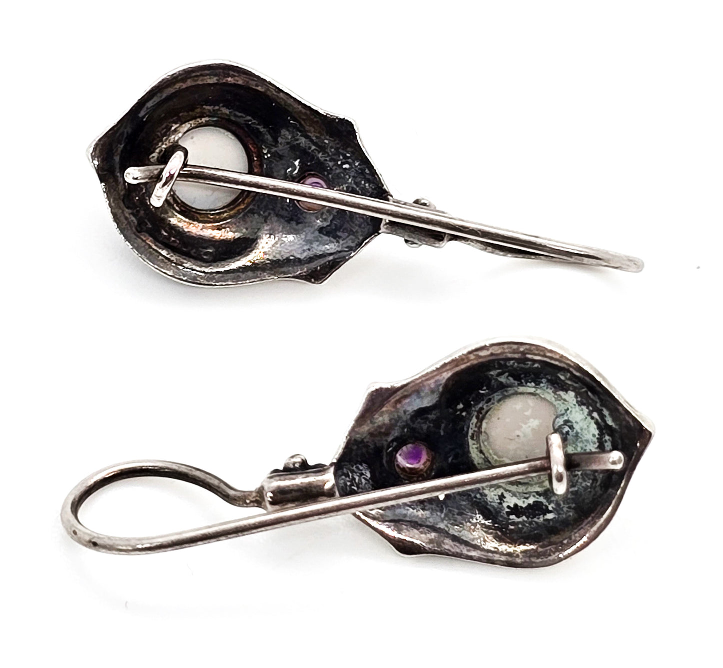 Boma Amethyst and Silver Cat's Eye Bali Tribal vintage sterling silver earrings