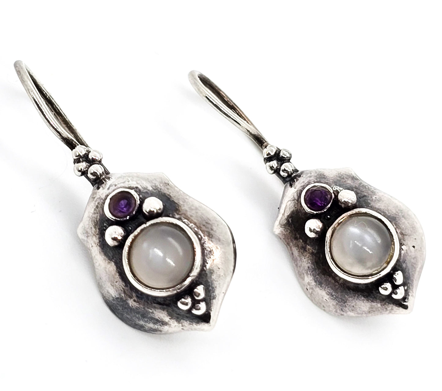 Boma Amethyst and Silver Cat's Eye Bali Tribal vintage sterling silver earrings