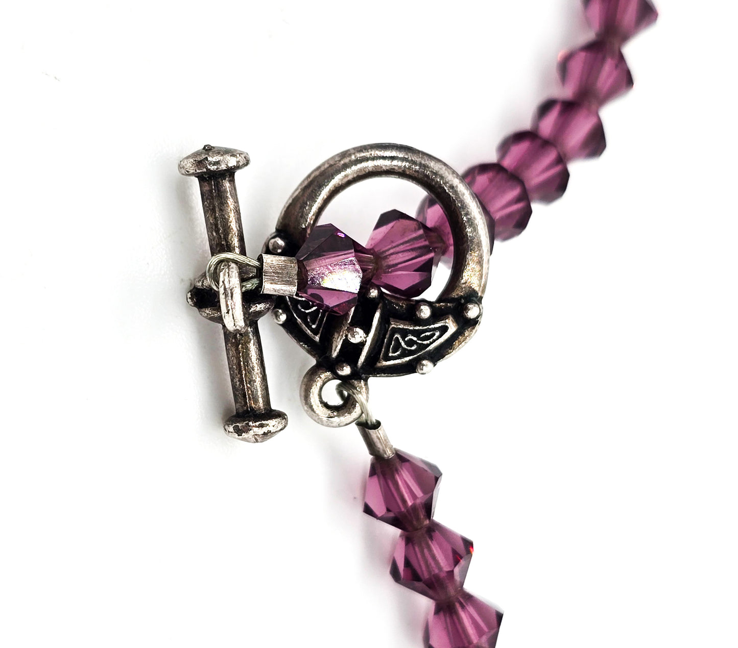 Dragonfly Amethyst tribal sterling silver and Swarovski crystal toggle clasp necklace