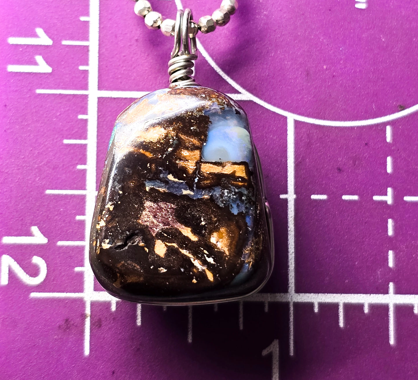 Australian Boulder Opal Large wire wrapped sterling silver pendant necklace