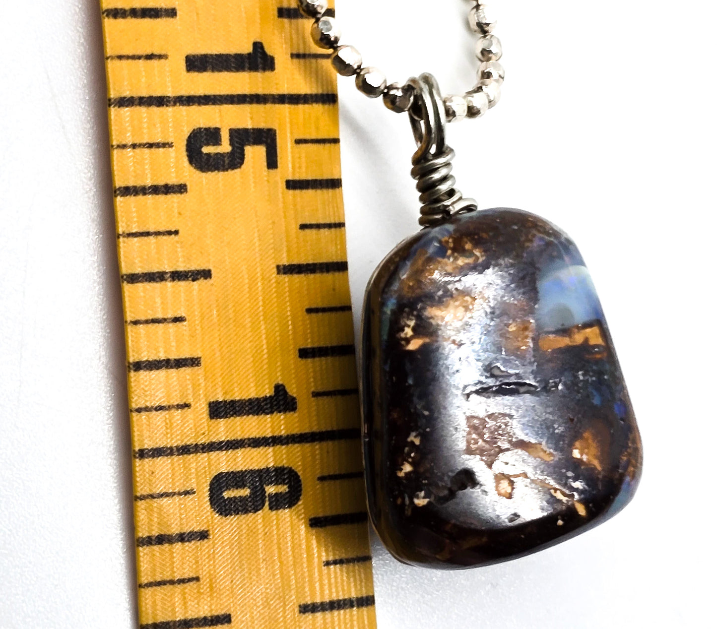 Australian Boulder Opal Large wire wrapped sterling silver pendant necklace