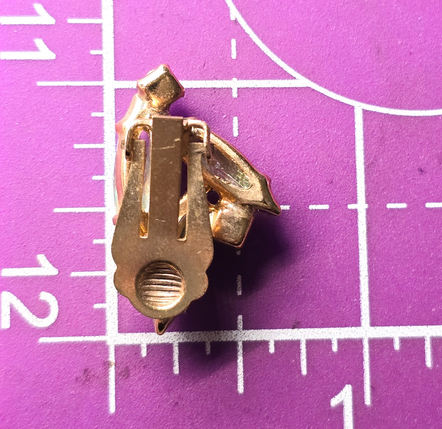 Aurora Borealis Navette rhinestone vintage cluster clip on gold toned earrings