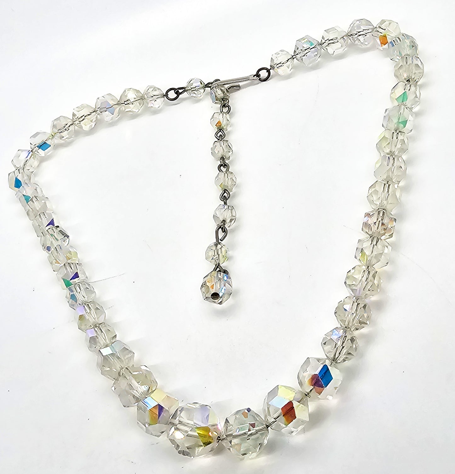 Austrian Crystal aurora Borealis AB mid century adjustable vintage necklace