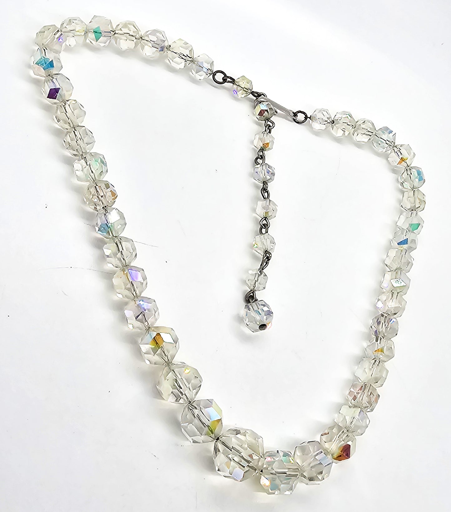 Austrian Crystal aurora Borealis AB mid century adjustable vintage necklace