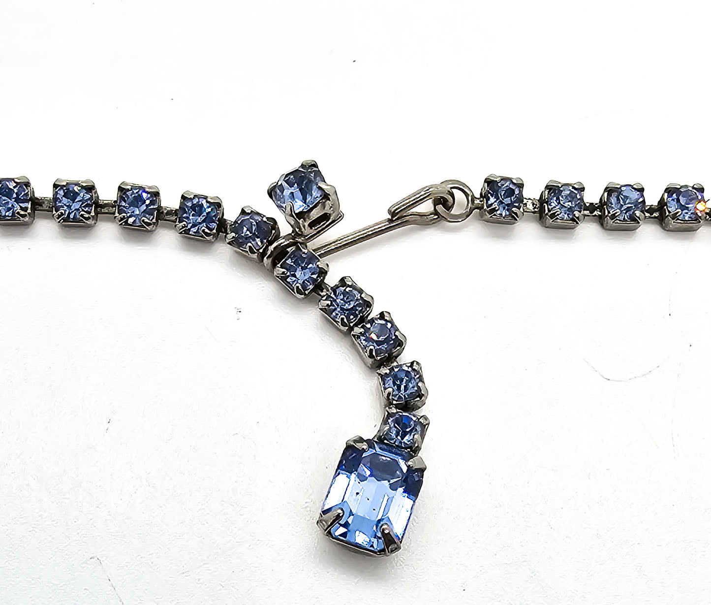 Light blue prong set vintage rhinestone mid century choker necklace