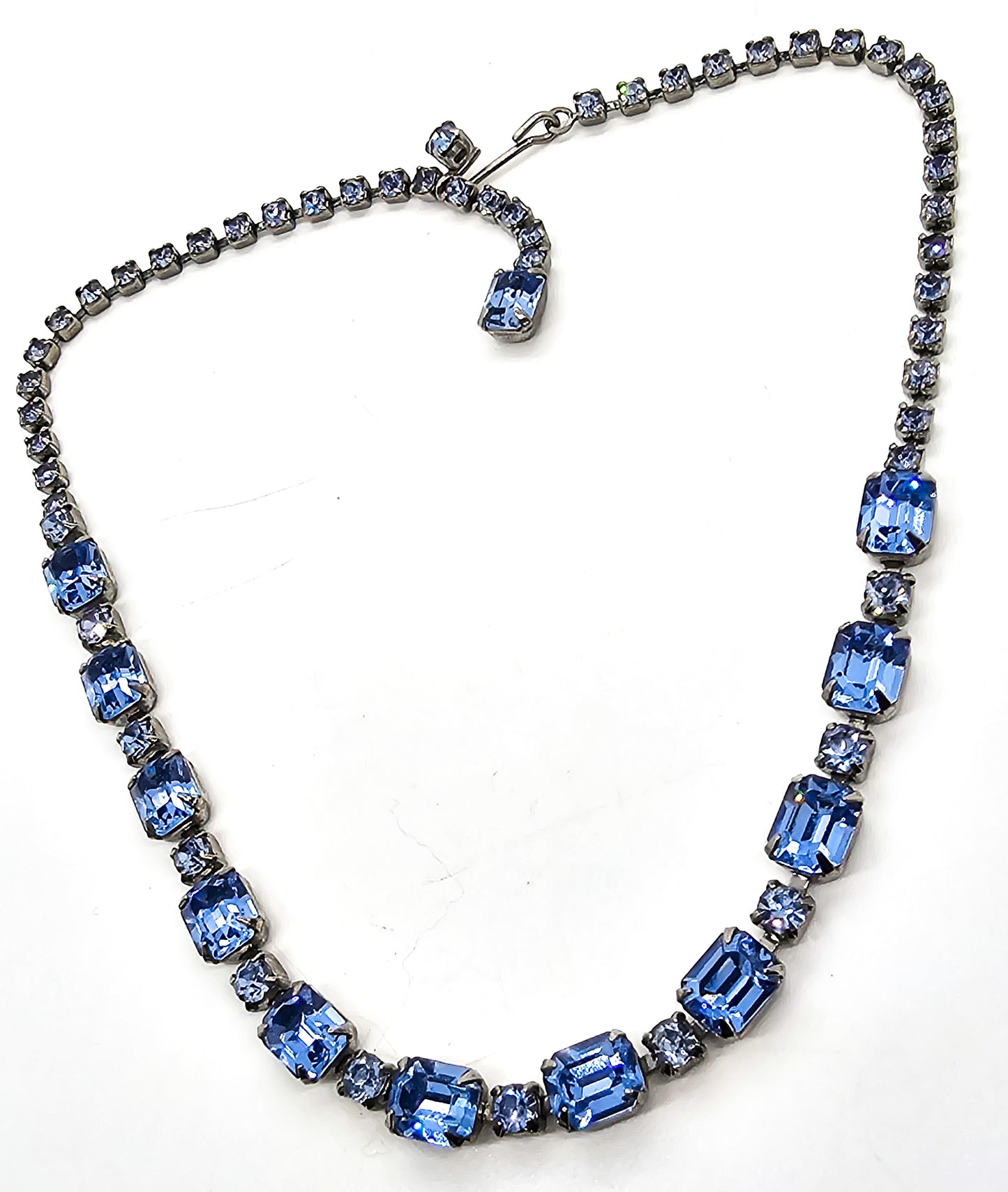 Light blue prong set vintage rhinestone mid century choker necklace