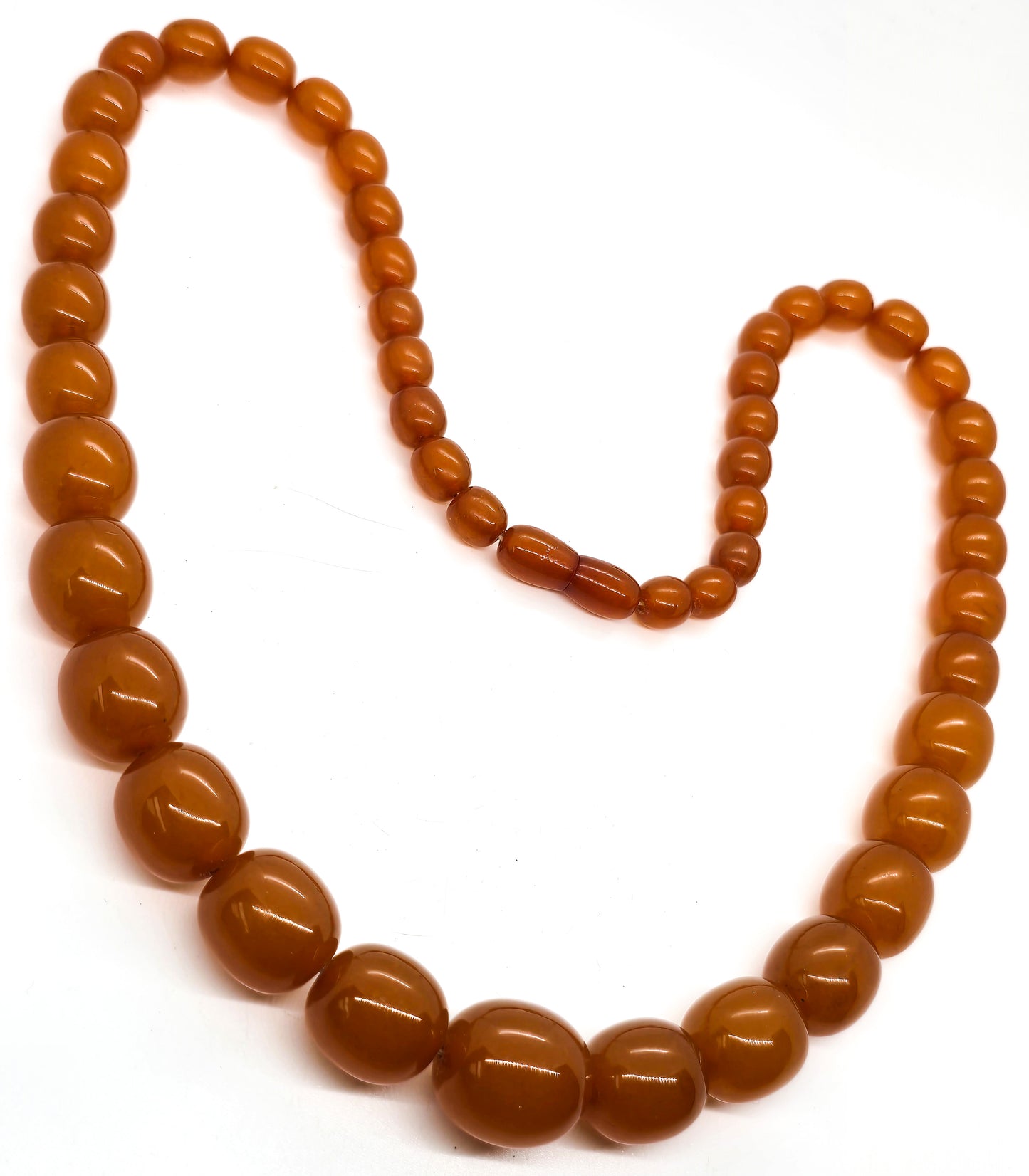 Butterscotch Baltic Amber antique beaded barrel clasp necklace 26.5 inch 69 grams