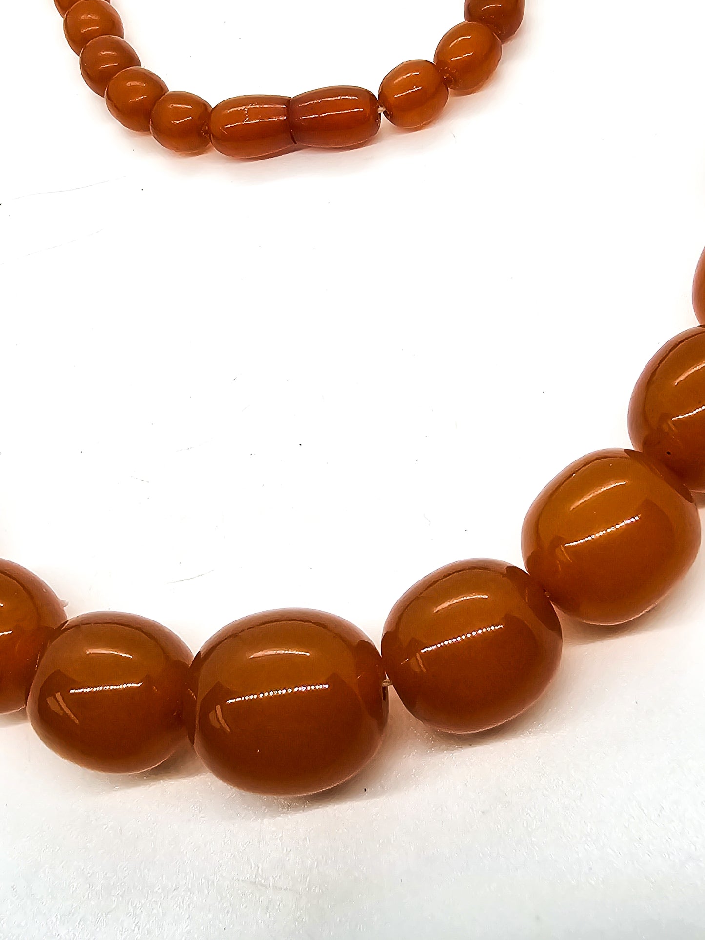 Butterscotch Baltic Amber antique beaded barrel clasp necklace 26.5 inch 69 grams