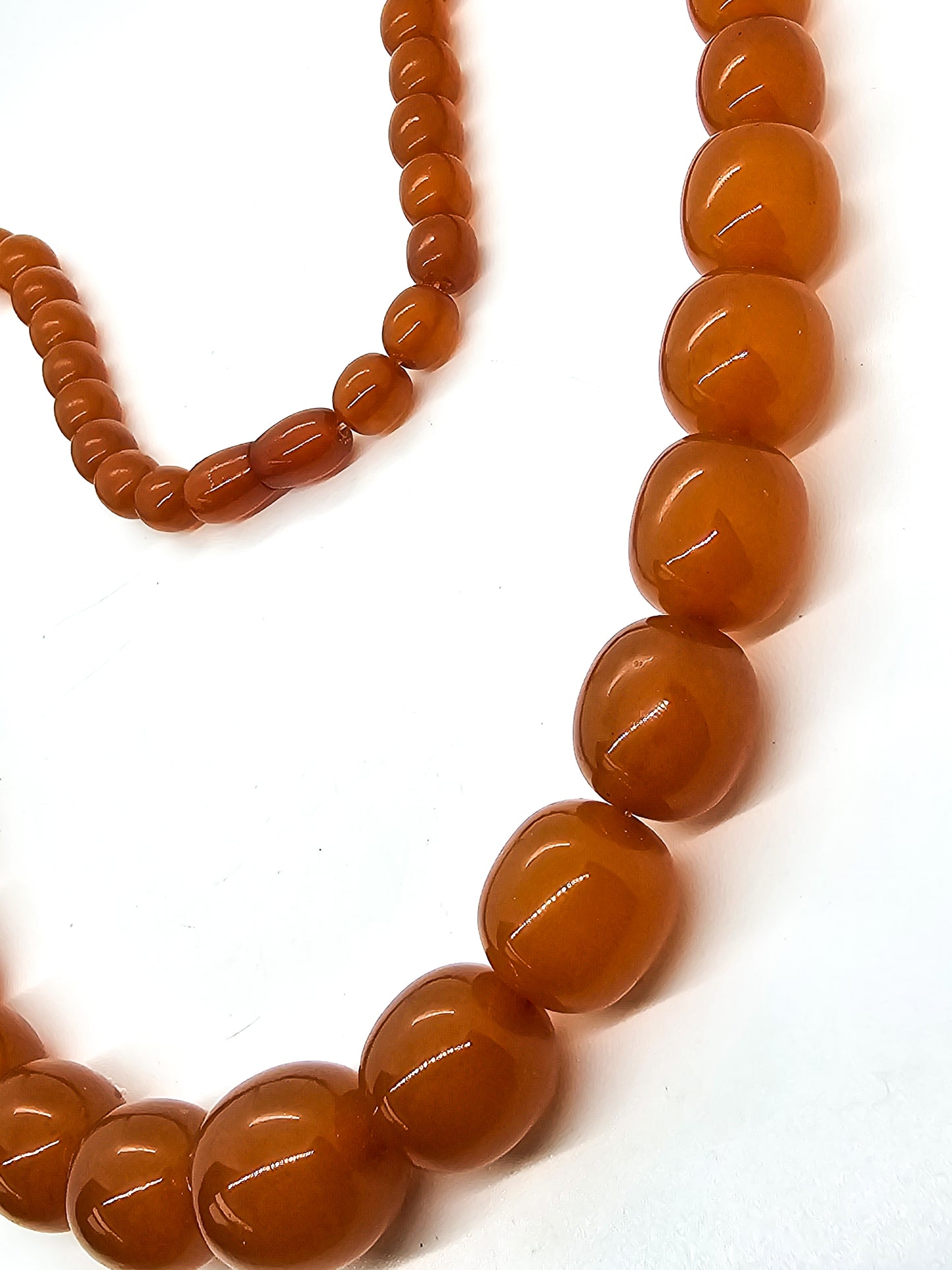 Butterscotch Baltic Amber antique beaded barrel clasp necklace 26.5 inch 69 grams