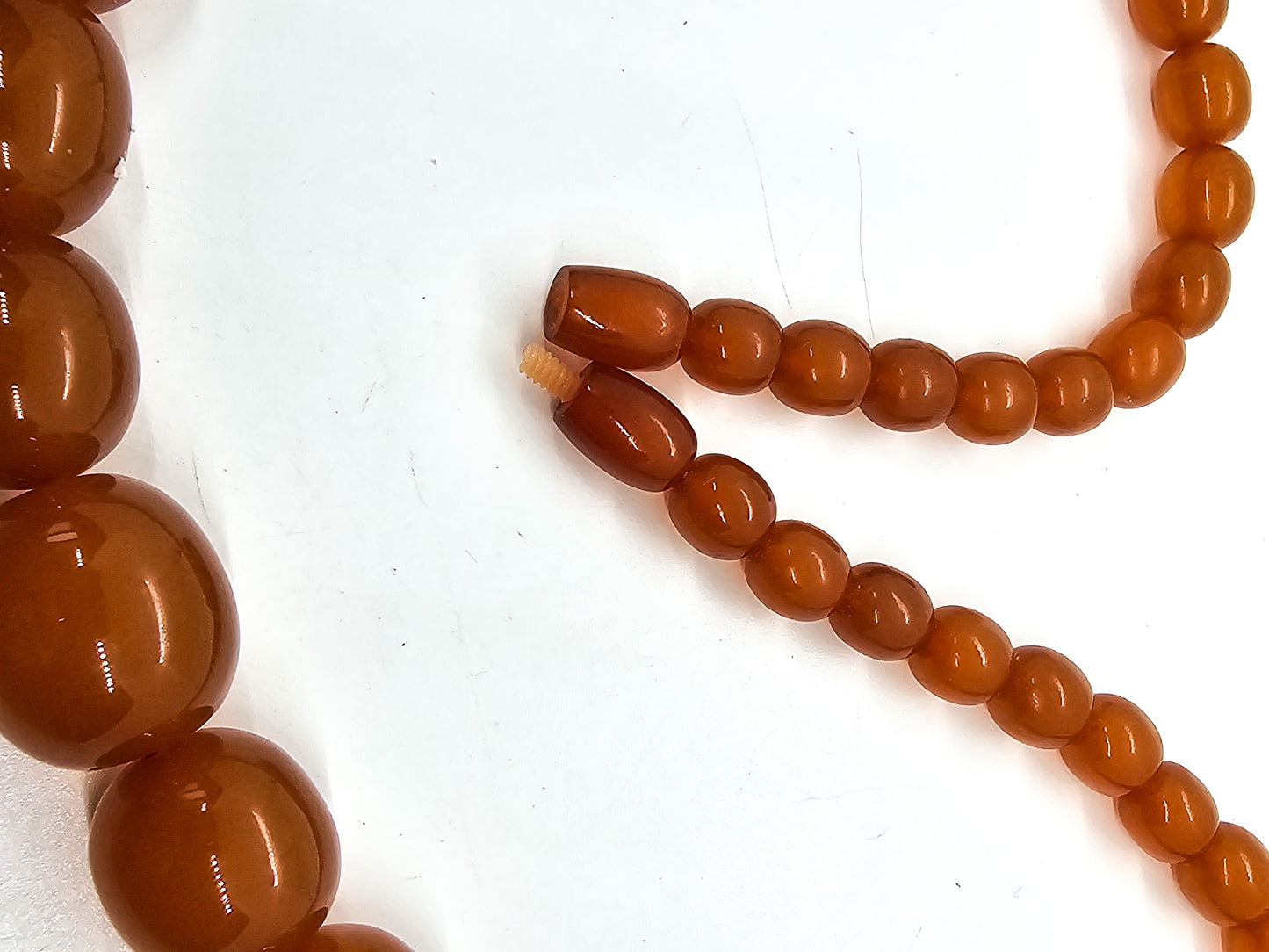 Butterscotch Baltic Amber antique beaded barrel clasp necklace 26.5 inch 69 grams