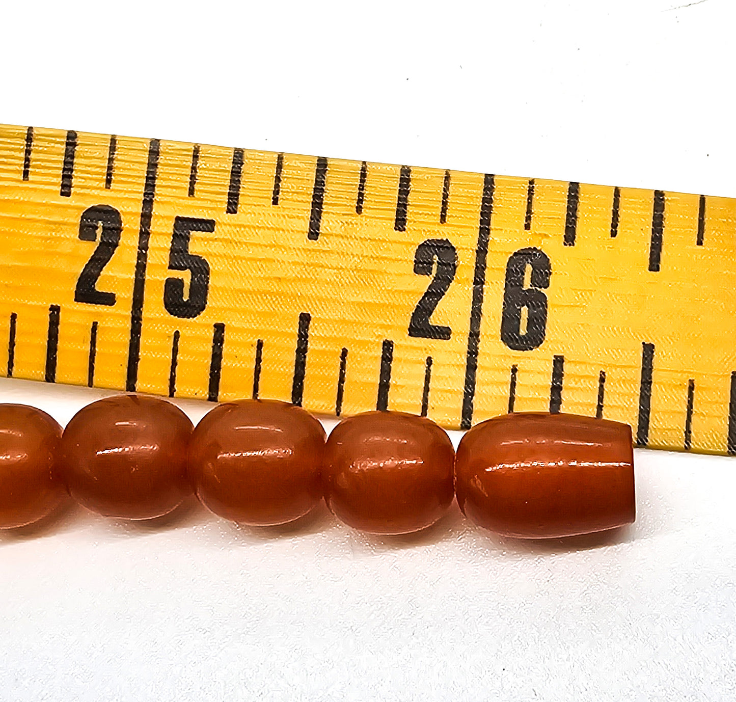 Butterscotch Baltic Amber antique beaded barrel clasp necklace 26.5 inch 69 grams