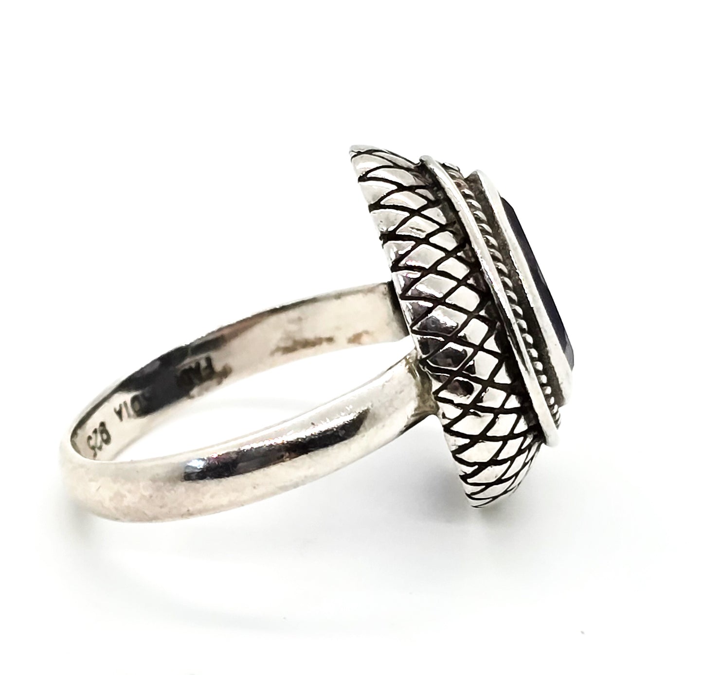 Fadi Amethyst pear cut tribal Bali Balinese sterling silver ring size 8