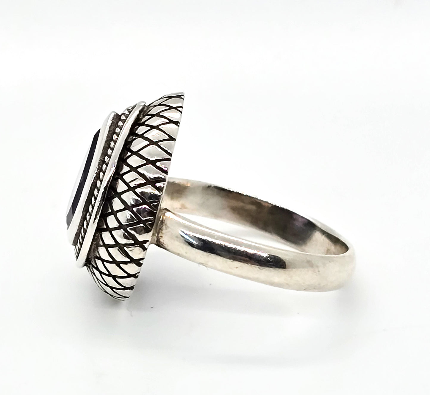 Fadi Amethyst pear cut tribal Bali Balinese sterling silver ring size 8