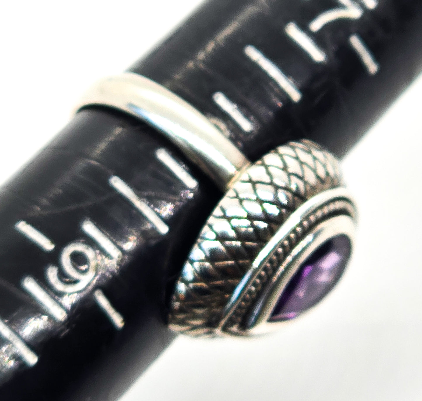 Fadi Amethyst pear cut tribal Bali Balinese sterling silver ring size 8