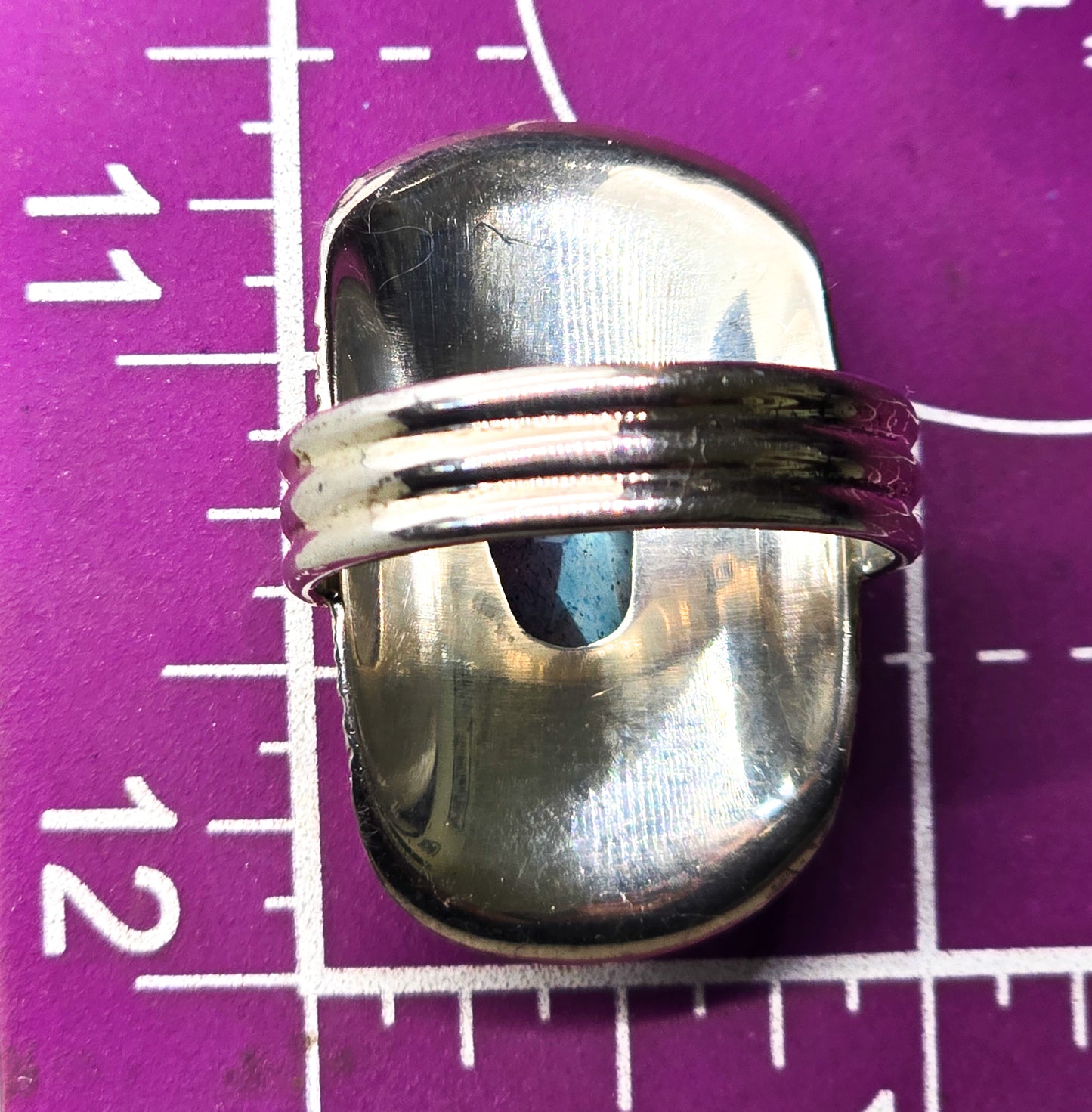 Blue Labradorite 5.0ct large textured sterling silver PTI statement ring size 11