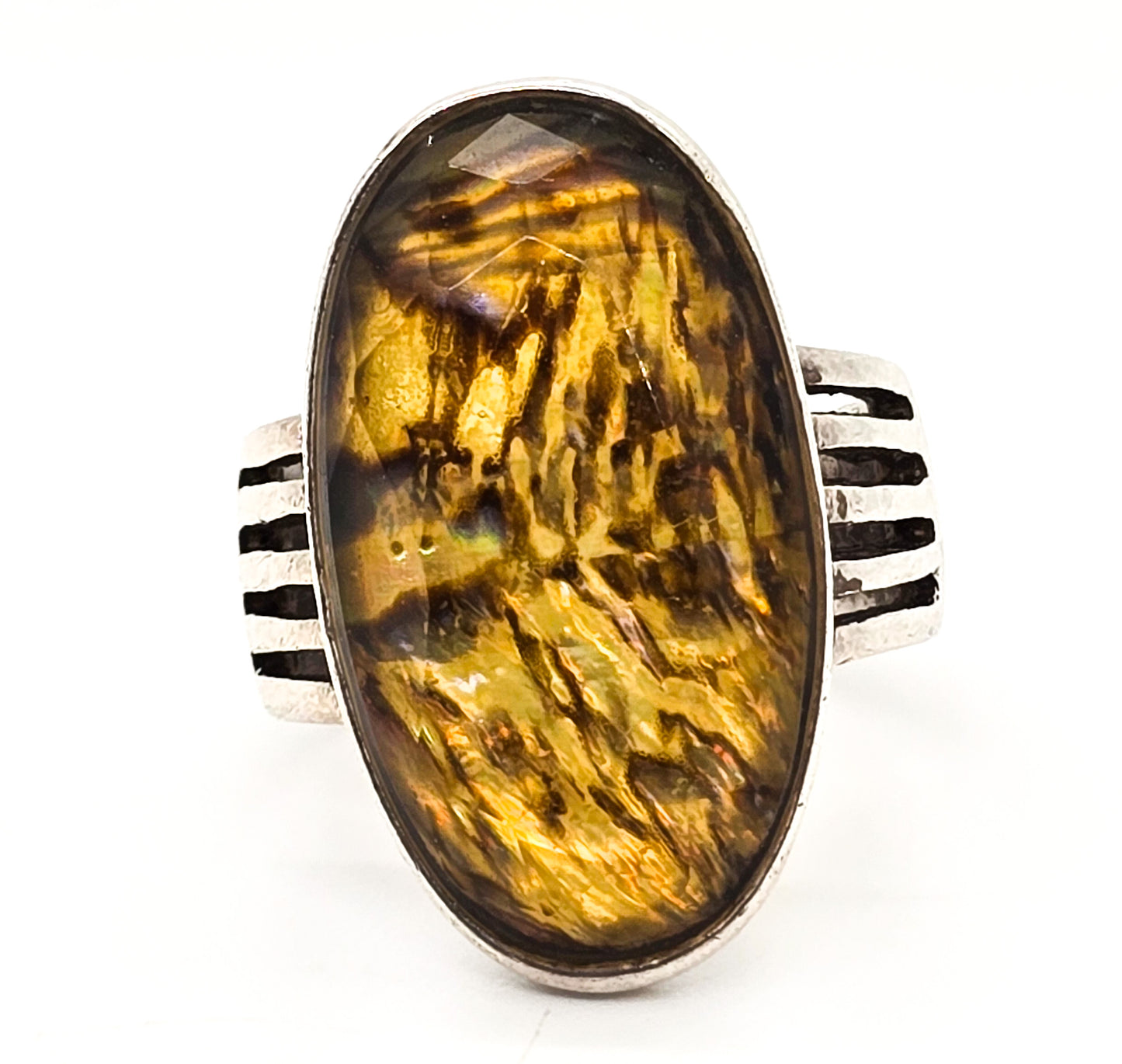 Abalone shell Resin sterling silver vintage ring size 7