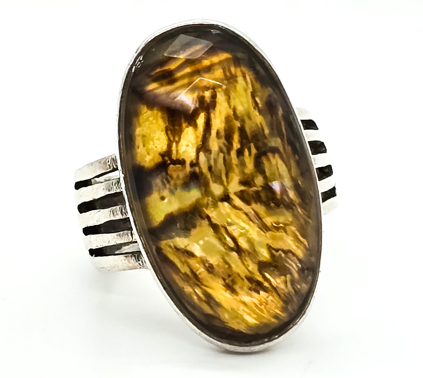 Abalone shell Resin sterling silver vintage ring size 7
