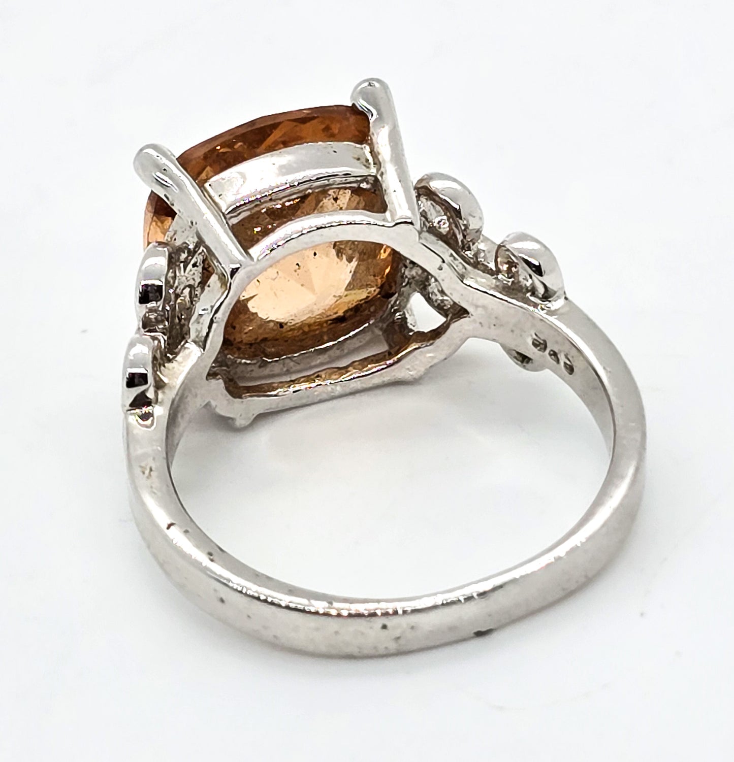Champagne Cubic Zirconia CZ Cushion cut sterling silver ring size 8