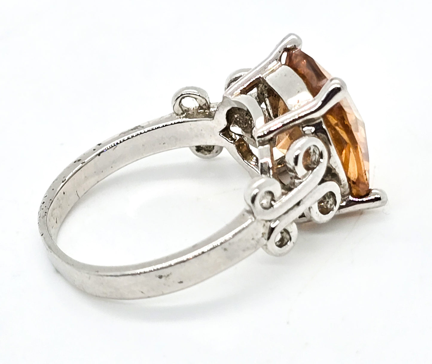 Champagne Cubic Zirconia CZ Cushion cut sterling silver ring size 8