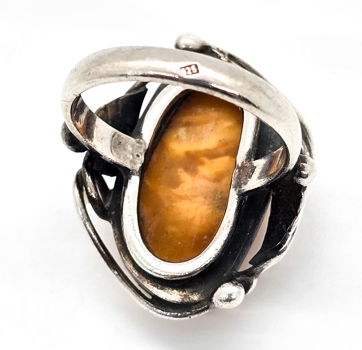 Egg Yolk Amber vintage artisan sterling silver statement ring size 7.5