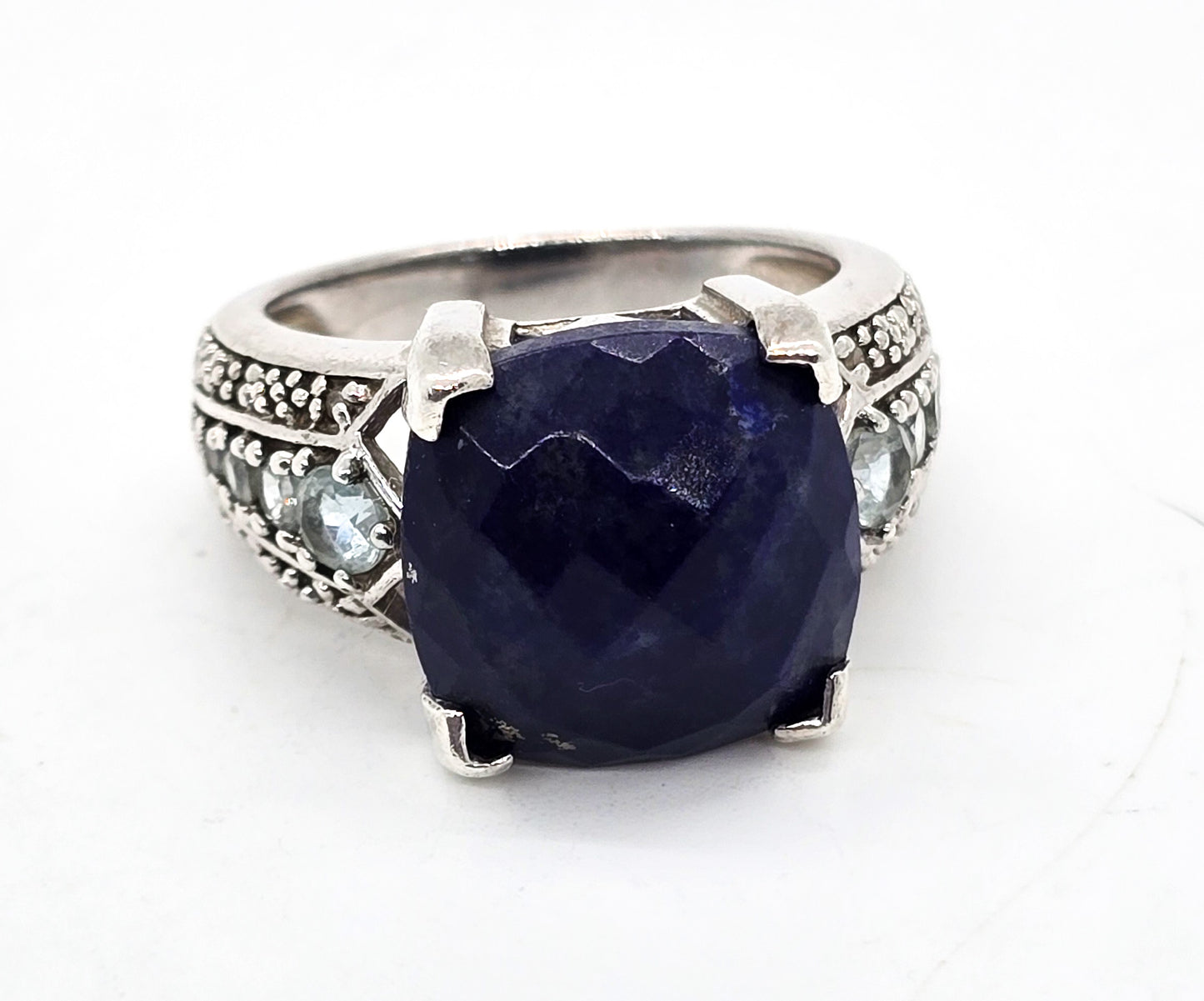 Fadi Faceted Lapis Lazuli and blue topaz large sterling silver statement ring size 8
