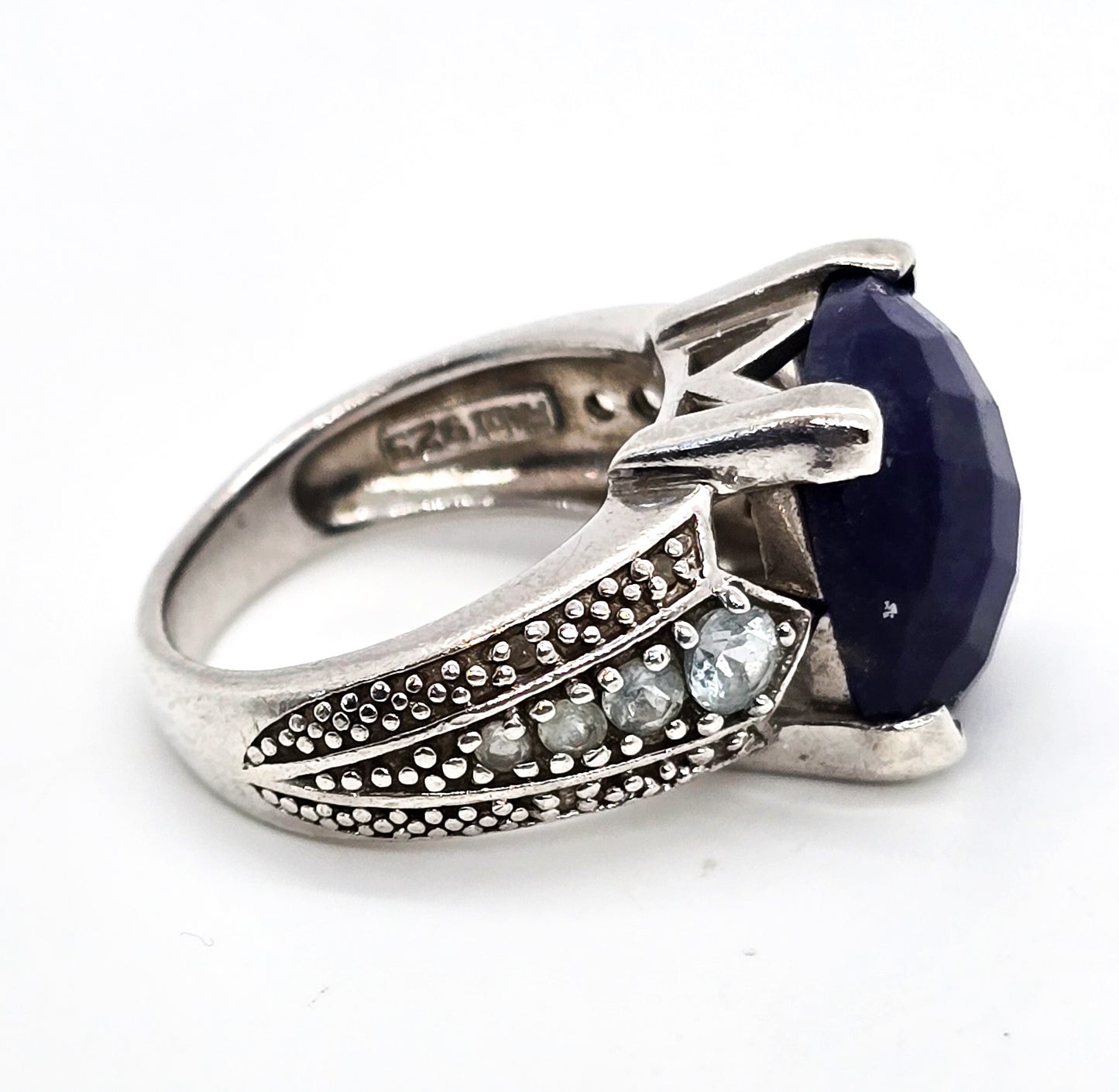 Fadi Faceted Lapis Lazuli and blue topaz large sterling silver statement ring size 8