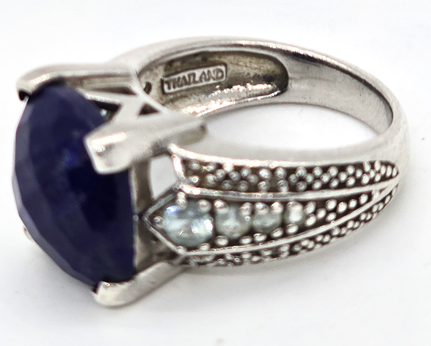 Fadi Faceted Lapis Lazuli and blue topaz large sterling silver statement ring size 8