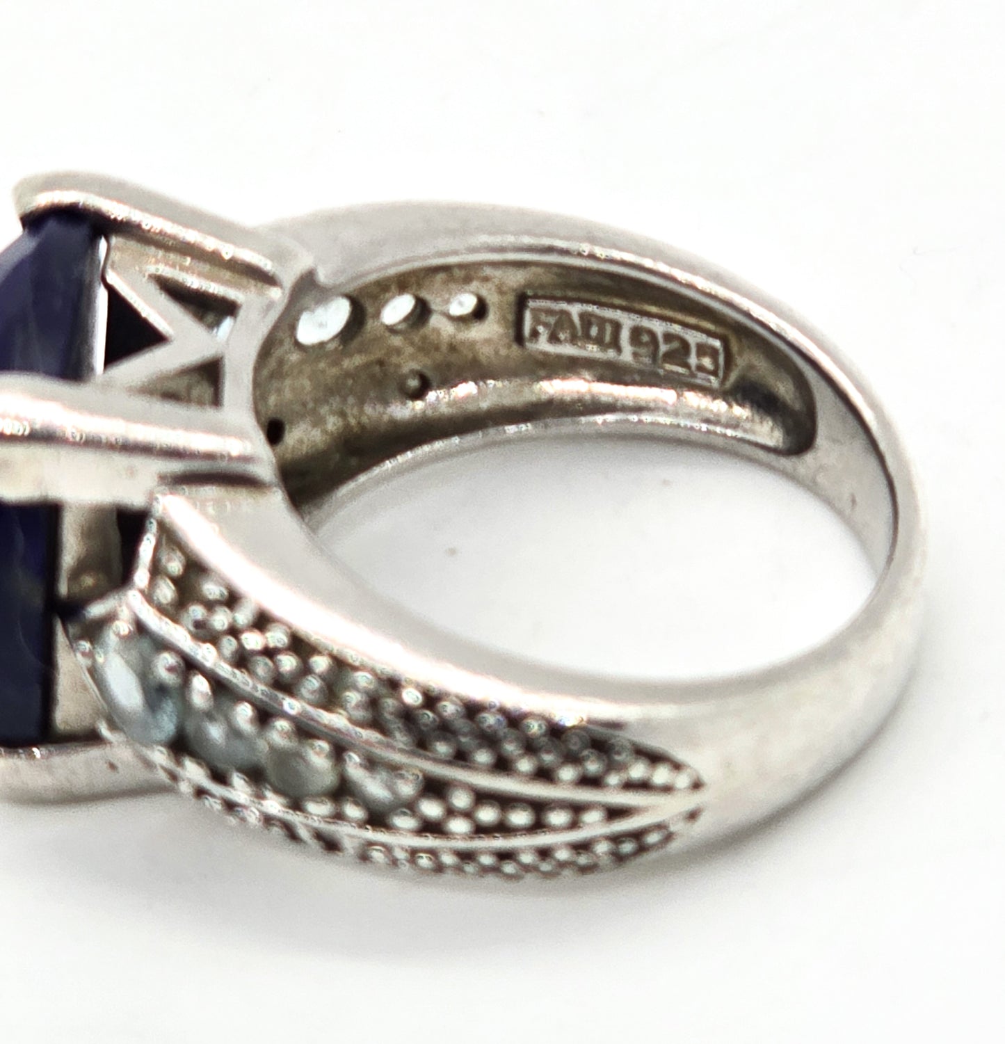 Fadi Faceted Lapis Lazuli and blue topaz large sterling silver statement ring size 8