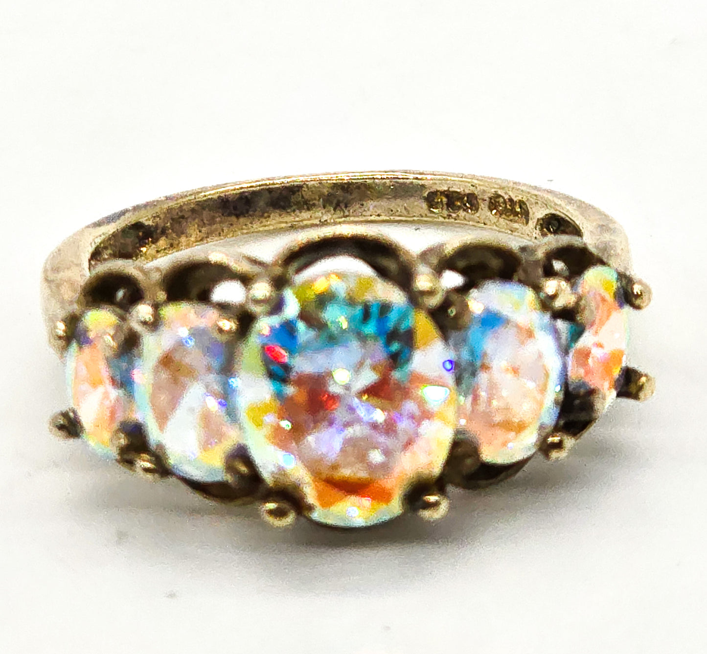 Mystic Topaz 5 stone UTC signed vermeil YGP statement ring size 10