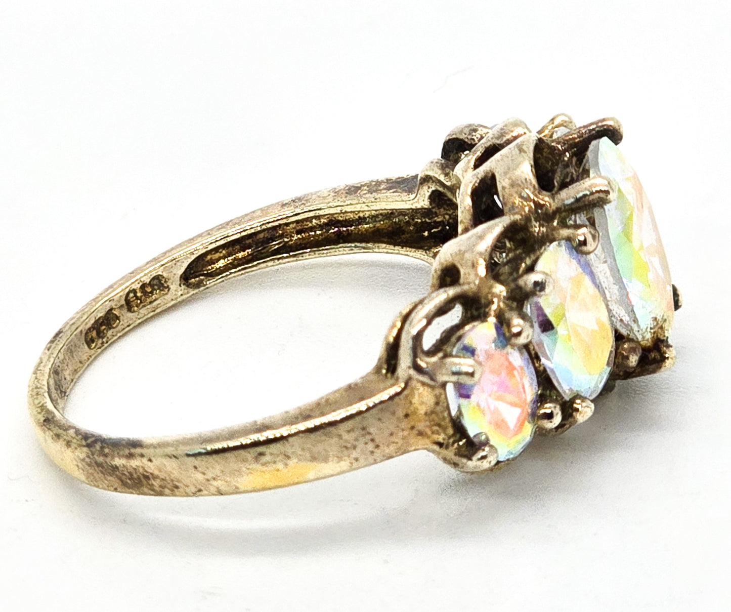 Mystic Topaz 5 stone UTC signed vermeil YGP statement ring size 10