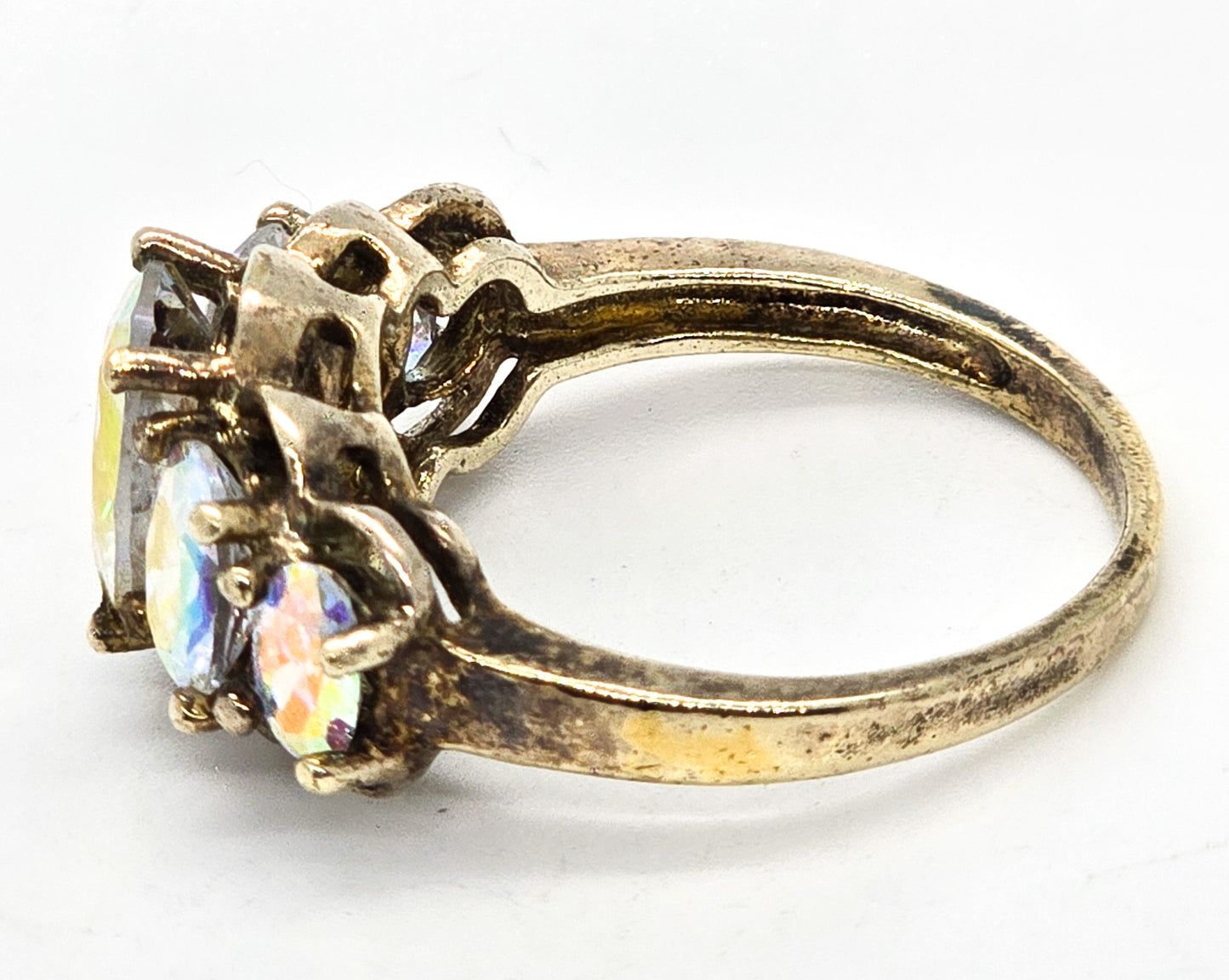 Mystic Topaz 5 stone UTC signed vermeil YGP statement ring size 10