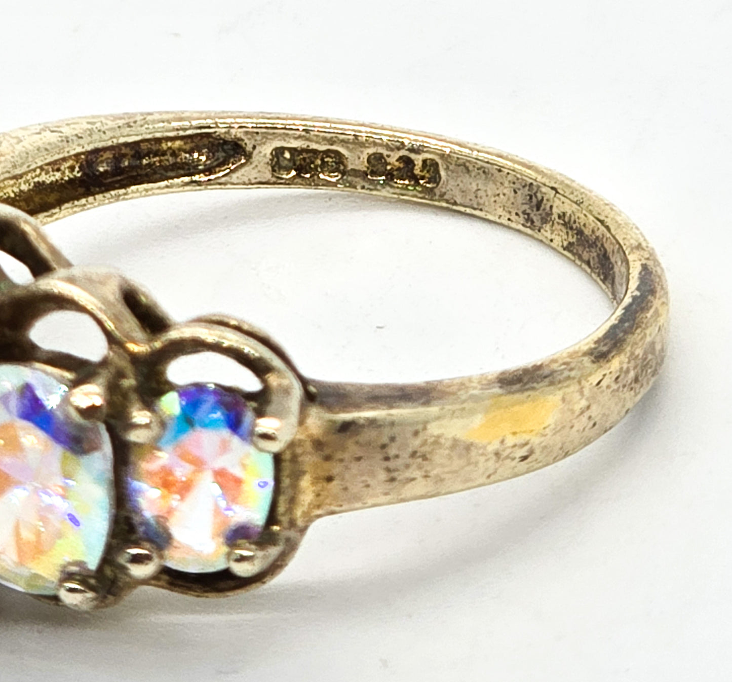 Mystic Topaz 5 stone UTC signed vermeil YGP statement ring size 10