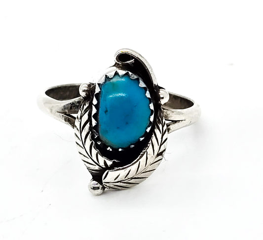 L-R Jake Navajo Native American Turquoise sterling silver vintage ring size 5.5