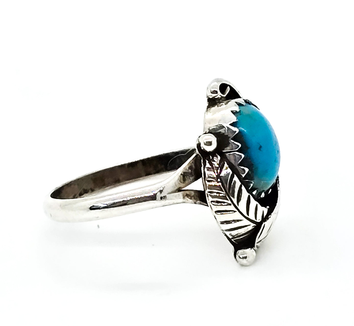 L-R Jake Navajo Native American Turquoise sterling silver vintage ring size 5.5