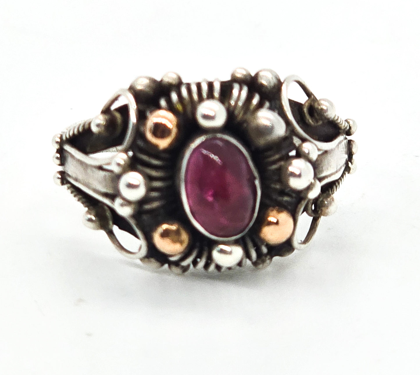Pink Tourmaline Rose Gold Plated Balinese style sterling silver vintage ring size 8