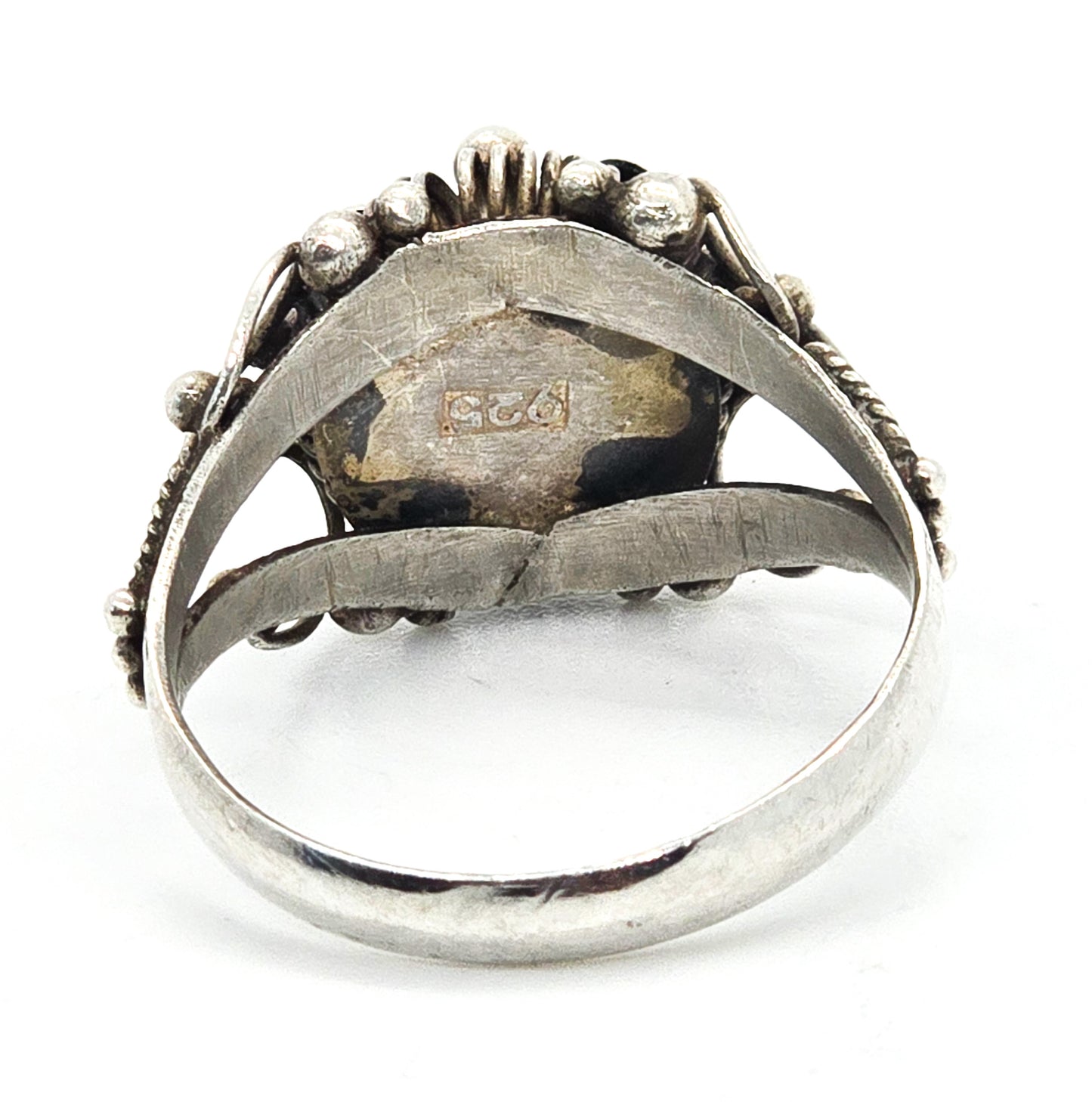 Pink Tourmaline Rose Gold Plated Balinese style sterling silver vintage ring size 8
