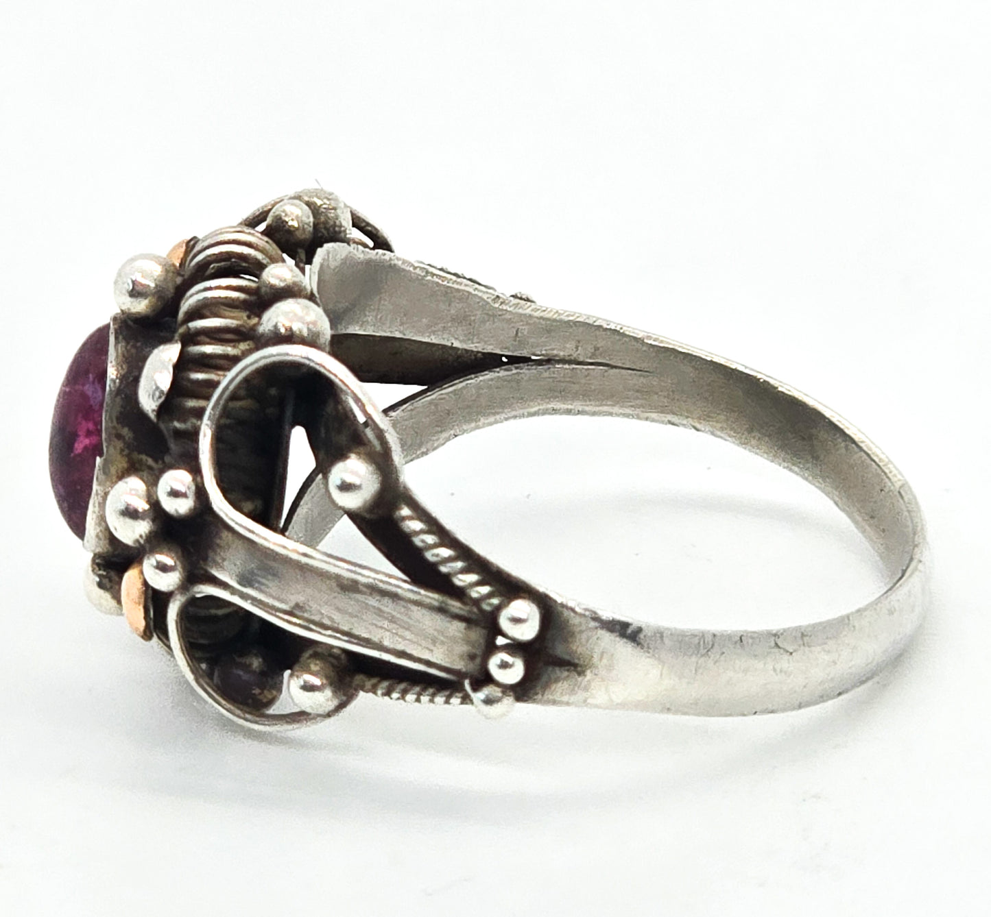 Pink Tourmaline Rose Gold Plated Balinese style sterling silver vintage ring size 8