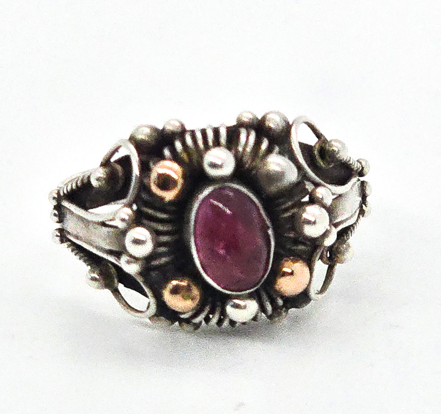 Pink Tourmaline Rose Gold Plated Balinese style sterling silver vintage ring size 8